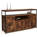 Meuble industriel 140 cm effet bois vieilli avec quatre portes et niche ouverte decorative