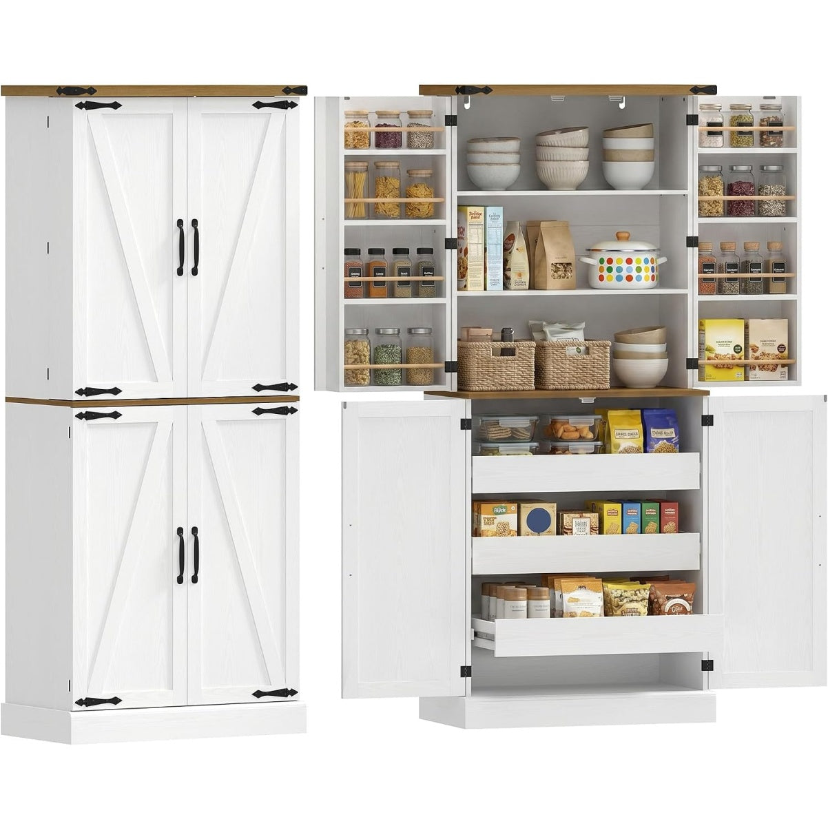 Colonne cuisine blanche 182 cm avec quatre portes et nombreux compartiments