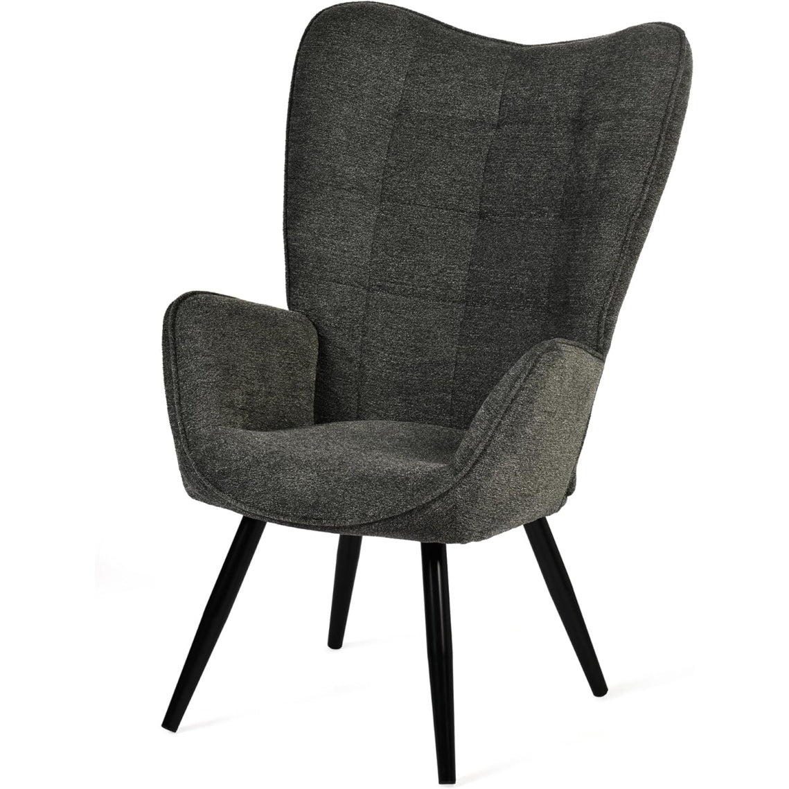 Fauteuil scandinave en tissu avec accoudoirs rembourres et pieds metalliques, siege confortable pour salon salle a manger ou bureau
