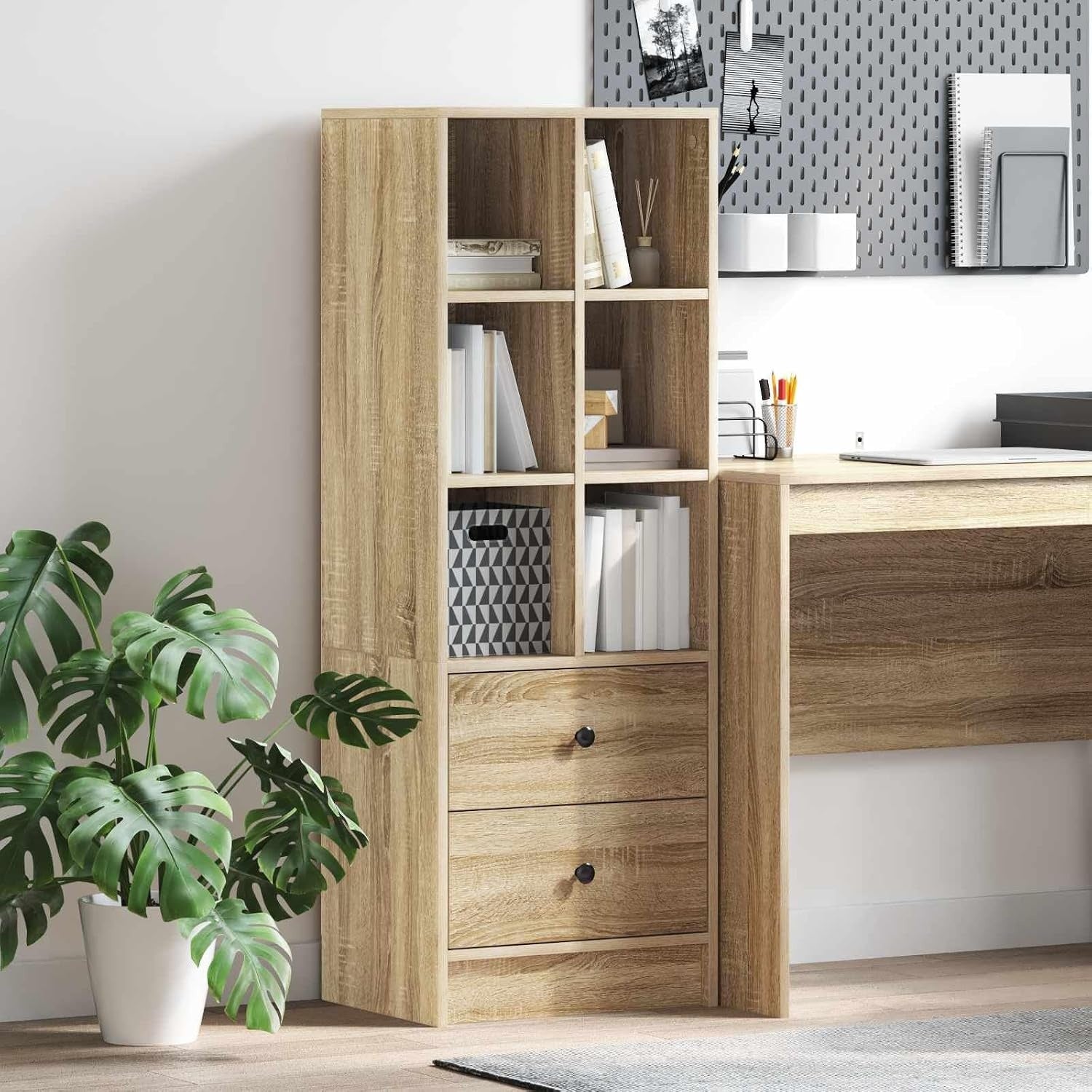Armoire de rangement en chene Sonoma 45,5 x 34 x 127 cm avec tiroirs spacieux pour salon, chambre, entree ou salle a manger