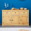 Buffet bas 135 cm en bois massif avec trois portes et trois tiroirs, finition laquee style maison de campagne