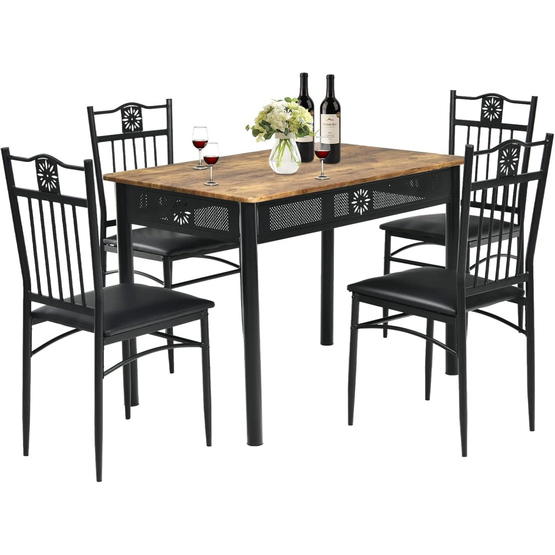 Ensemble table et chaises rembourrees avec structure metal, table rectangulaire marron 107 x 70 cm pour cuisine salon ou repas
