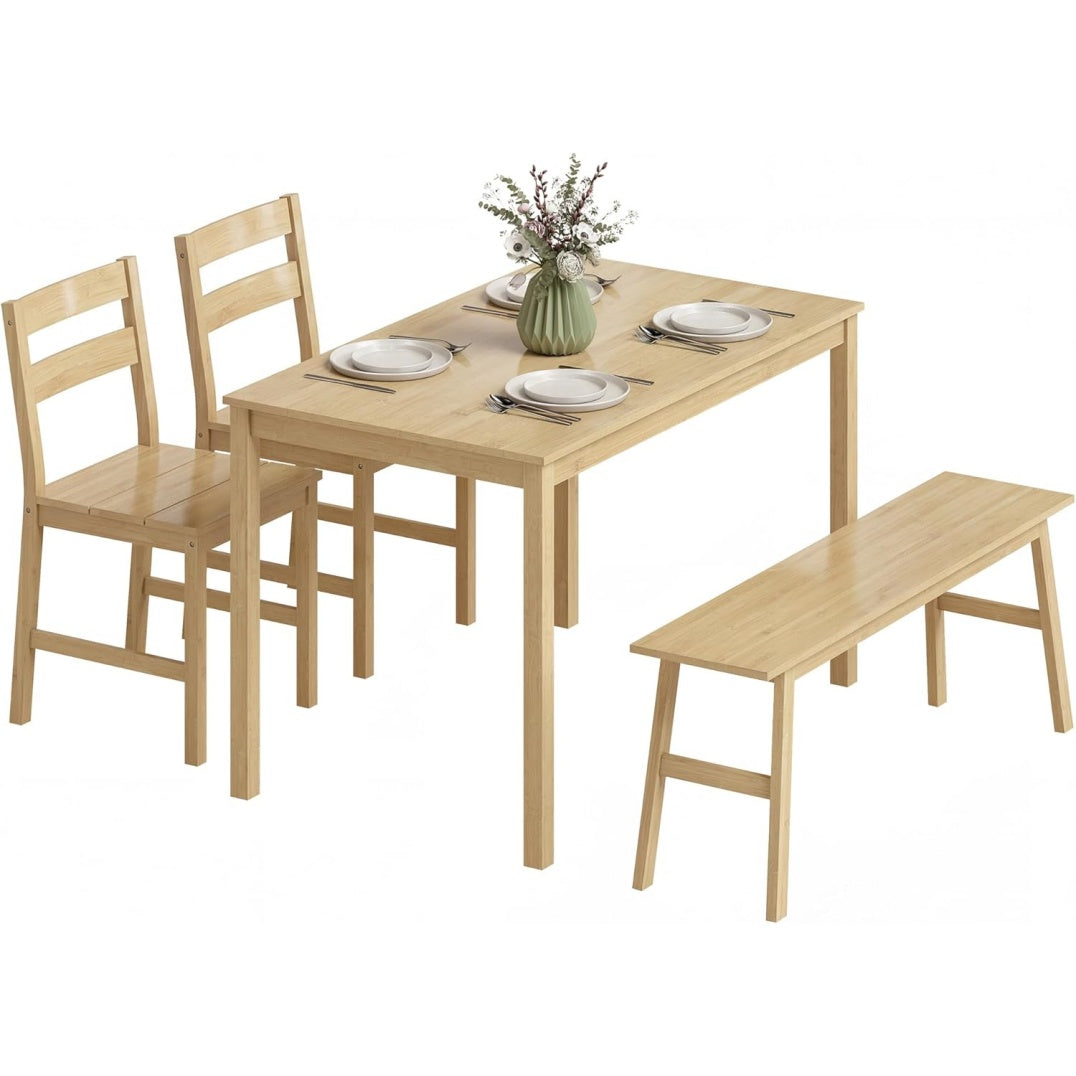 Ensemble salle a manger en bambou naturel 4 places avec table et chaises au design chaleureux